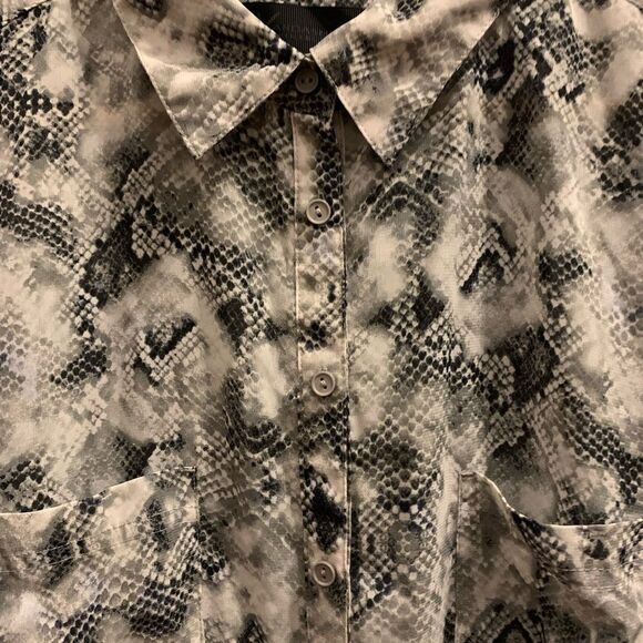 Kardashian Kollection Gray Snake Print Sheer Button Down Blouse sz L - Picture 2 of 5